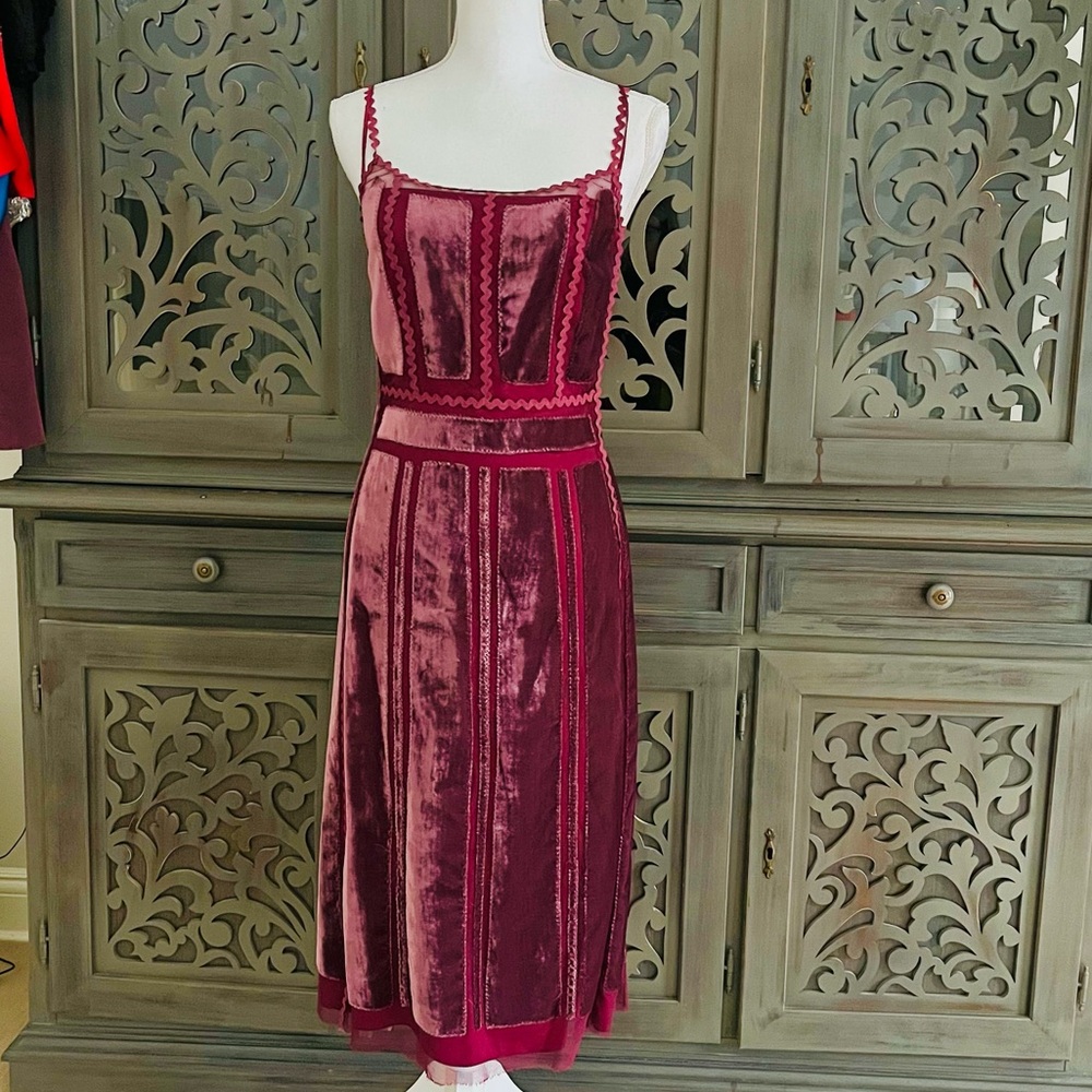 Alberta Ferretti magenta red velvet and tulle dress 6 - Picture 3 of 16